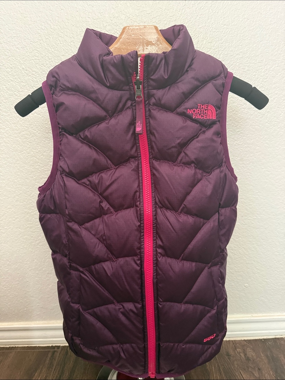 The North Face Girls Purple Plum Puffer Vest with Pink Trim